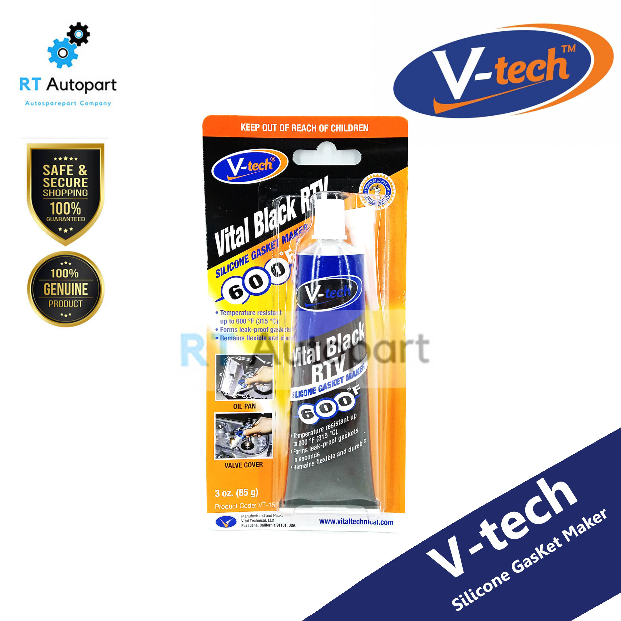 V-Tech กาวทาปะเก็น ปะเก็นเหลว สีดำ สีขาว / กาวดำ กาวขาว วีเทค(สีดำ 1หลอด)