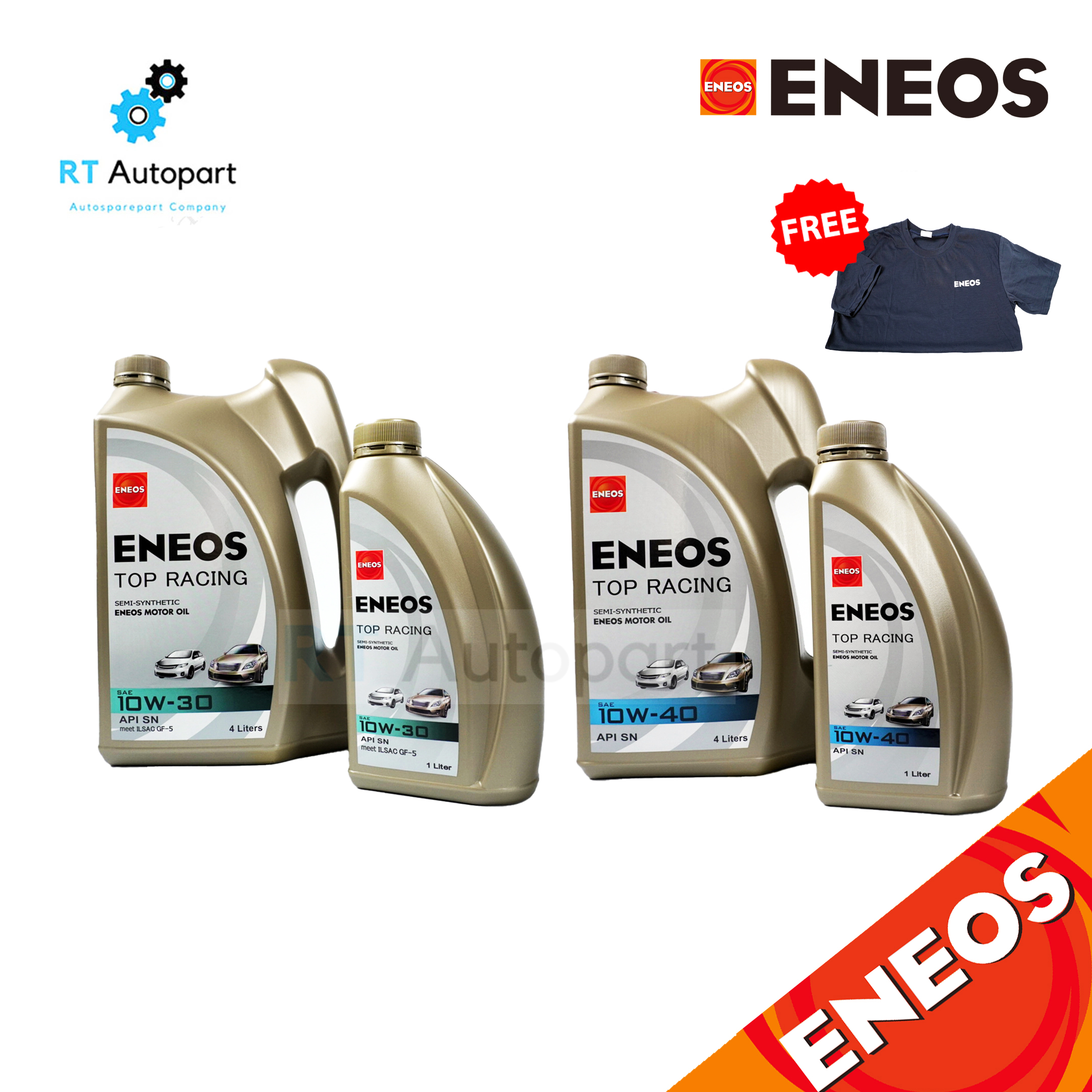 ENEOS น้ำมันเครื่องกึ่งสังเคราะห์ เอเนออส เกรด SAE 10w-30 / SAE 10w-40 เบนซิน 4+1L / SEMI-SYNTHETIC API SN 10w30 10w40