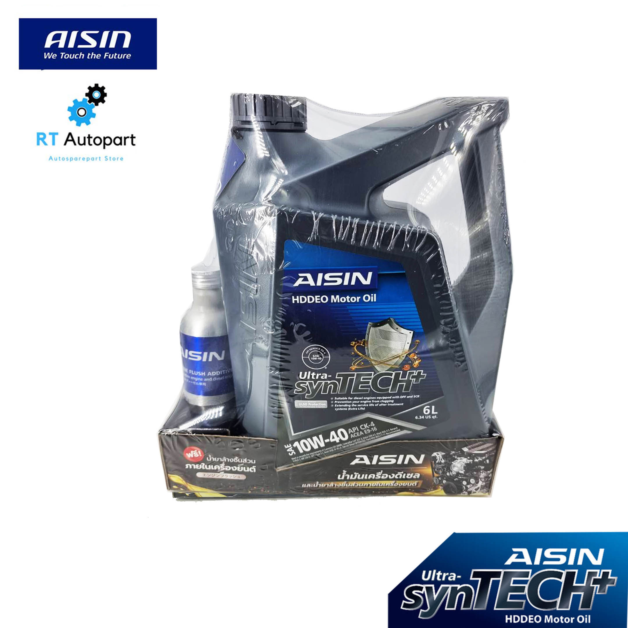 Aisin น้ำมันเครื่องสังเคราะห์ Aisin Ultra-synTECH+ HDDEO 10w40 / 10w-40 ดีเชล CK4 ขนาด 6ลิตร ** ชุดโปรแถมน้ำยา **