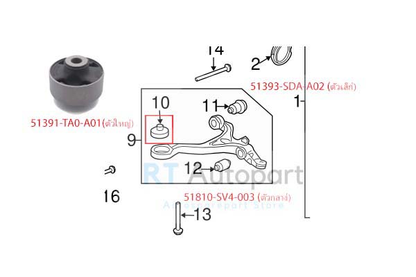 RBI บูชปีกนก Honda Accord G7 ปี03-07 2 ตัวบูช ล่างตัวกลาง