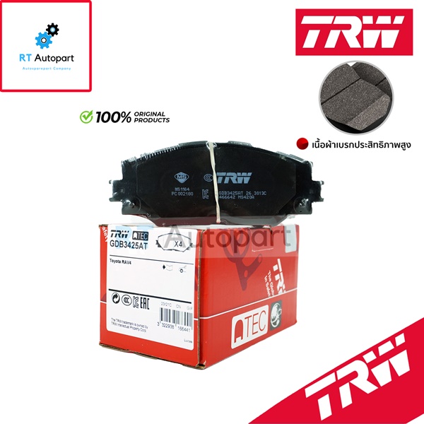 TRW ผ้าดิสเบรกหน้า Toyota Altis ZZE141 ปี08-13 ZRE171 ปี14-19 Sienta ปี16-22 เกรด ATEC / ผ้าเบรก ผ้าเบรค / GDB3425AT